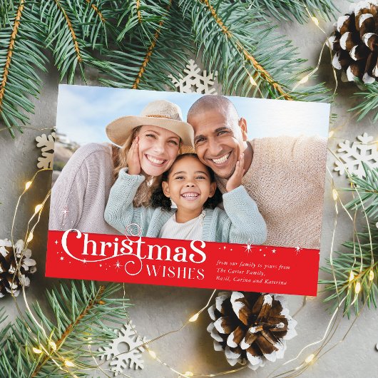 家族のクリスマスフォトスタイリッシュタイポグラフィ赤 シーズンカード