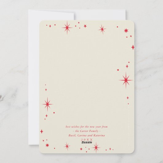 家族のクリスマスフォトスタイリッシュタイポグラフィ赤 シーズンカード (裏面)