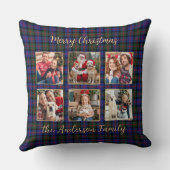 家族のクリスマスプレッドフォトコラージュパーソナライズされた(Christmas Plaid Pho クッション (裏面)
