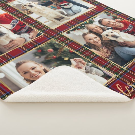 家族のクリスマスプレッドフォトコラージュパーソナライズされた(Christmas Plaid Pho シェルパブランケット (3/4)