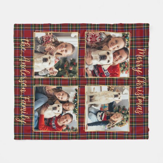家族のクリスマスプレッドフォトコラージュパーソナライズされた(Christmas Plaid Pho フリースブランケット (正面(横))