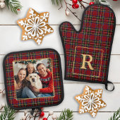 家族のクリスマスプレドの金ゴールドパーソナライズされた写真 鍋つかみ&鍋敷きセット