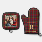 家族のクリスマスプレドの金ゴールドパーソナライズされた写真 鍋つかみ&鍋敷きセット (正面)