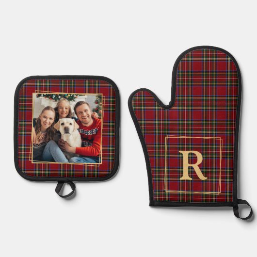 家族のクリスマスプレドの金ゴールドパーソナライズされた写真 鍋つかみ&鍋敷きセット (正面)