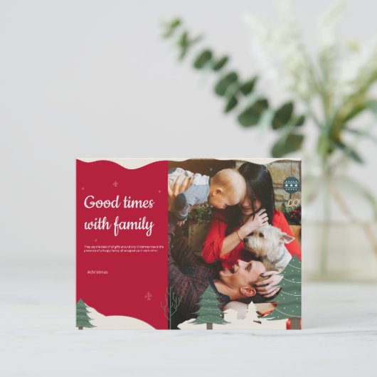 家族のクリスマスポストカードとベビーと犬 シーズンポストカード (スタンド正面)