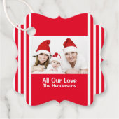 家族のクリスマス写真の休日の願いホタテ フェイバータグ (正面)