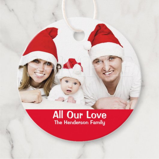 家族のクリスマス写真の休日の願い フェイバータグ (正面)