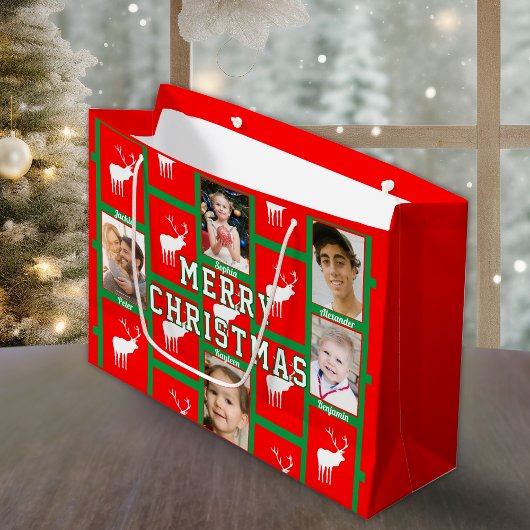 家族のクリスマス写真 ラージペーパーバッグ