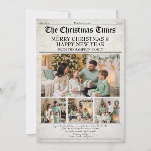 家族のクリスマス新聞写真ニュースレター シーズンカード (正面)