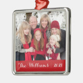 家族のクリスマス記念品 |写真カスタムと文字 メタルオーナメント (左)