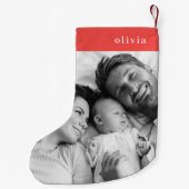 家族のクリスマス |オモダンレスタイリッシュンジ赤写真 スモールクリスマスストッキング (裏面)