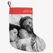 家族のクリスマス |オモダンレスタイリッシュンジ赤写真 スモールクリスマスストッキング (正面)