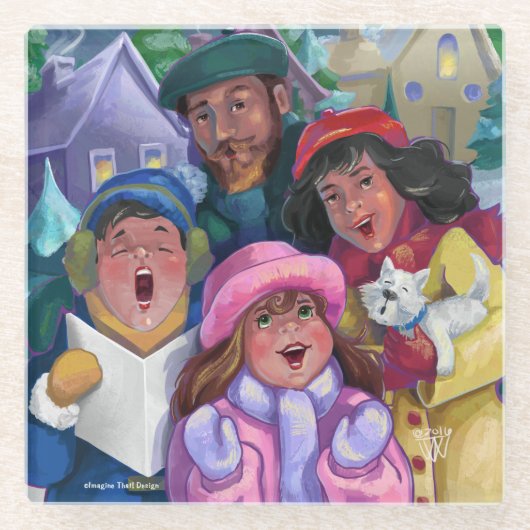 家族のクリスマス・カロリング ガラスコースター (正面)