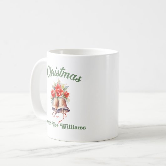 家族のクリスマス |クリスマスベルの家族の名前 コーヒーマグカップ (正面左)
