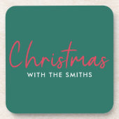 家族のクリスマス |スタイリッシュトレンディーフォレストグリーン コースター (正面)
