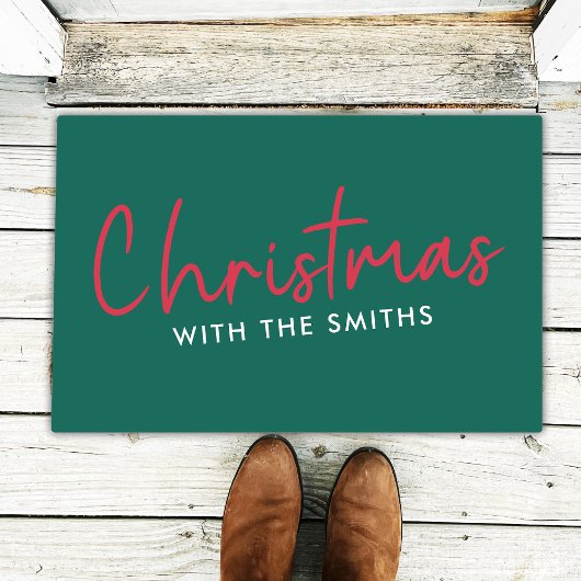 家族のクリスマス |スタイリッシュトレンディーフォレストグリーン ドアマット