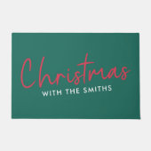 家族のクリスマス |スタイリッシュトレンディーフォレストグリーン ドアマット (正面)