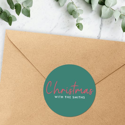家族のクリスマス |スタイリッシュトレンディーフォレストグリーン ラウンドシール