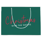 家族のクリスマス |スタイリッシュトレンディーフォレストグリーン ラージペーパーバッグ (正面)