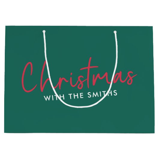 家族のクリスマス |スタイリッシュトレンディーフォレストグリーン ラージペーパーバッグ (正面)