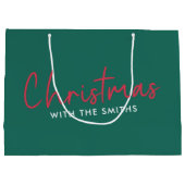 家族のクリスマス |スタイリッシュトレンディーフォレストグリーン ラージペーパーバッグ (裏面)