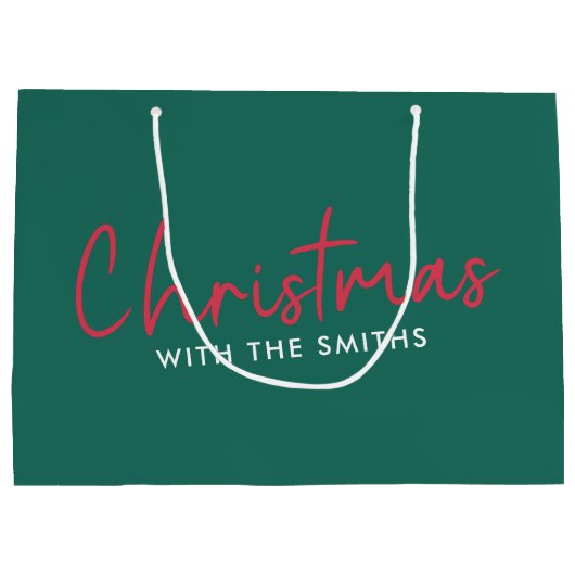 家族のクリスマス |スタイリッシュトレンディーフォレストグリーン ラージペーパーバッグ (裏面)