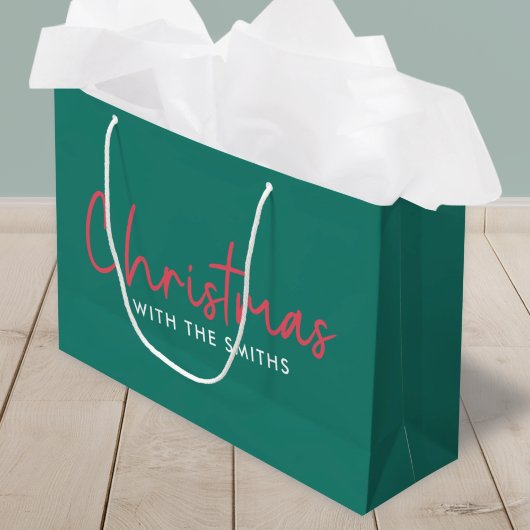 家族のクリスマス |スタイリッシュトレンディーフォレストグリーン ラージペーパーバッグ