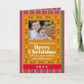 家族のクリスマス ストライプ フォト ホリデー ポストカード (正面)