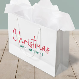 家族のクリスマス |ミニマルモダンリストの姓 ラージペーパーバッグ