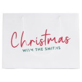 家族のクリスマス |ミニマルモダンリストの姓 ラージペーパーバッグ (正面)