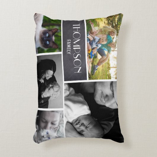 家族のコラージュチョークで書く5つの写真、パーソナライズ アクセントクッション (正面(垂直))