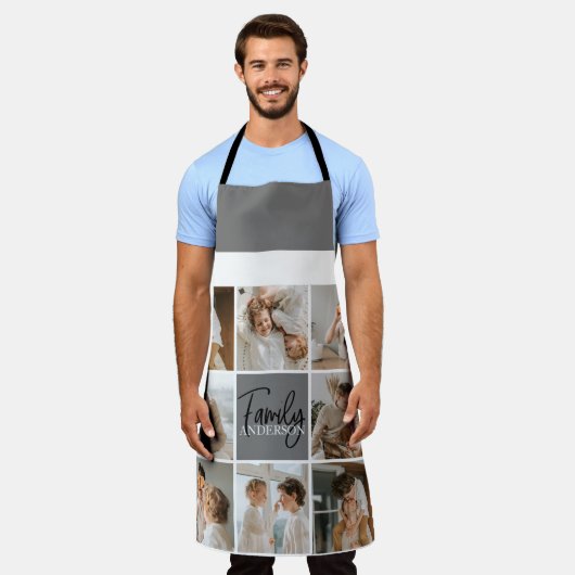 家族のコラージュ写真とグパーソナライズされたレーギフト エプロン (着用した状態)