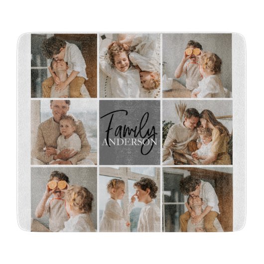 家族のコラージュ写真とグパーソナライズされたレーギフト カッティングボード (正面)