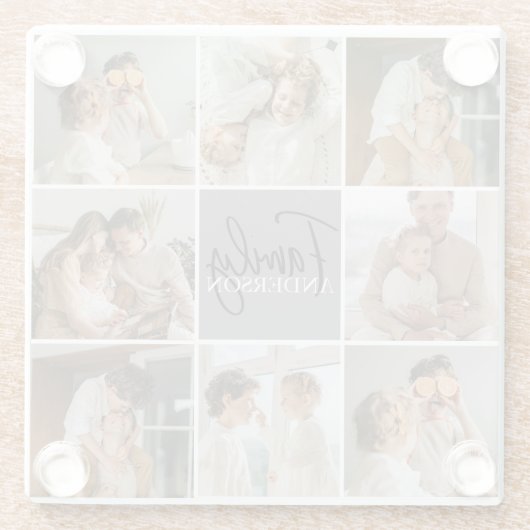 家族のコラージュ写真とグパーソナライズされたレーギフト ガラスコースター (裏面)