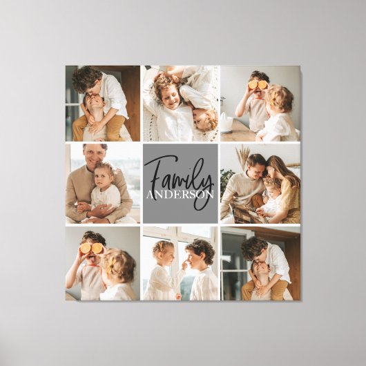 家族のコラージュ写真とグパーソナライズされたレーギフト キャンバスプリント (正面)