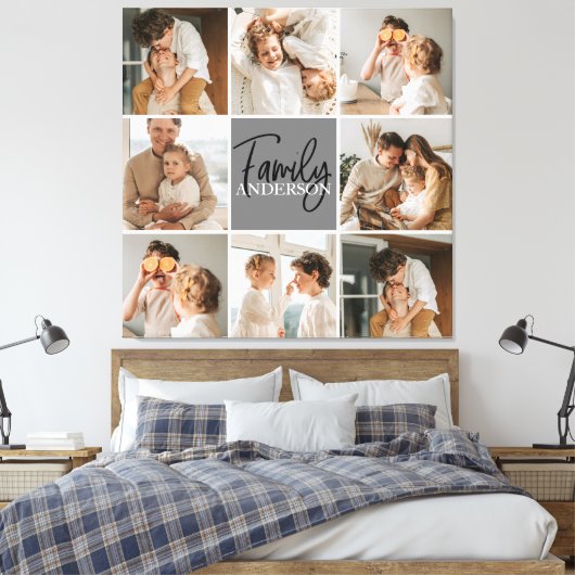 家族のコラージュ写真とグパーソナライズされたレーギフト キャンバスプリント (インサイチュ (寝室))