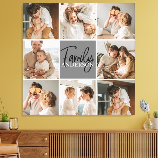 家族のコラージュ写真とグパーソナライズされたレーギフト キャンバスプリント (インサイチュ (リビング))