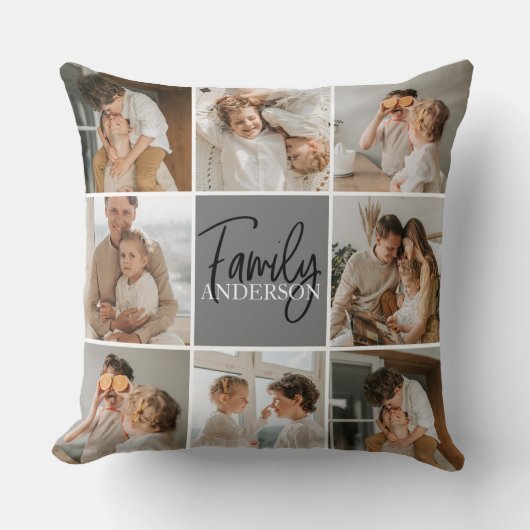 家族のコラージュ写真とグパーソナライズされたレーギフト クッション (正面)