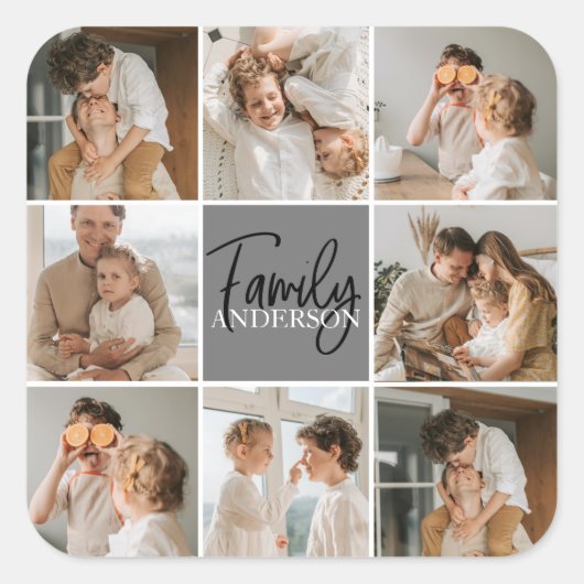 家族のコラージュ写真とグパーソナライズされたレーギフト スクエアシール (正面)