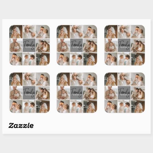 家族のコラージュ写真とグパーソナライズされたレーギフト スクエアシール (シート)