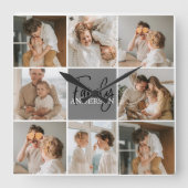 家族のコラージュ写真とグパーソナライズされたレーギフト スクエア壁時計 (正面)