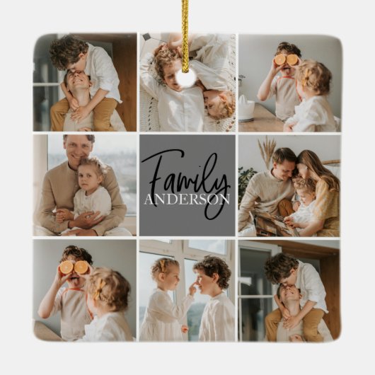 家族のコラージュ写真とグパーソナライズされたレーギフト セラミックオーナメント (裏面)