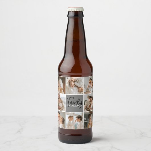 家族のコラージュ写真とグパーソナライズされたレーギフト ビールラベル (正面)