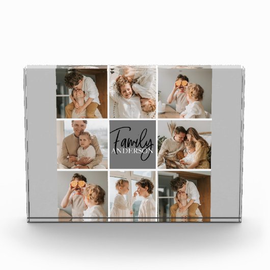 家族のコラージュ写真とグパーソナライズされたレーギフト フォトブロック (正面)