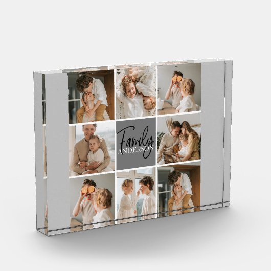 家族のコラージュ写真とグパーソナライズされたレーギフト フォトブロック (左)