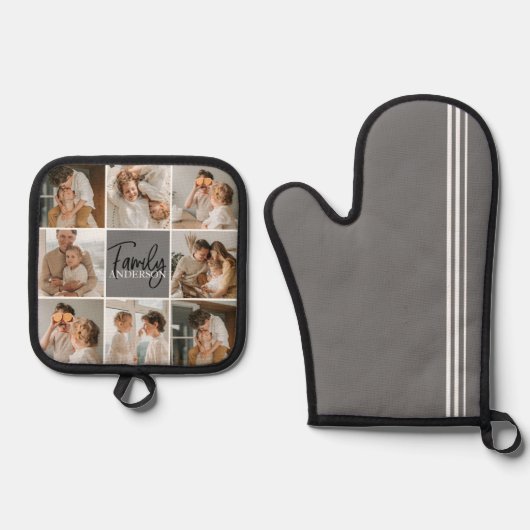 家族のコラージュ写真とグパーソナライズされたレーギフト 鍋つかみ&鍋敷きセット (正面)