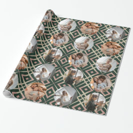 家族のコラージュ写真ホリディストリップパターン ラッピングペーパー