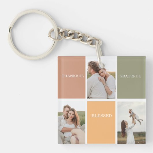 家族のコラージュ写真 |感謝賛美感謝 キーホルダー (正面)
