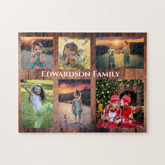 家族のコラージュ6枚の写真と家族の名前 ジグソーパズル (横)