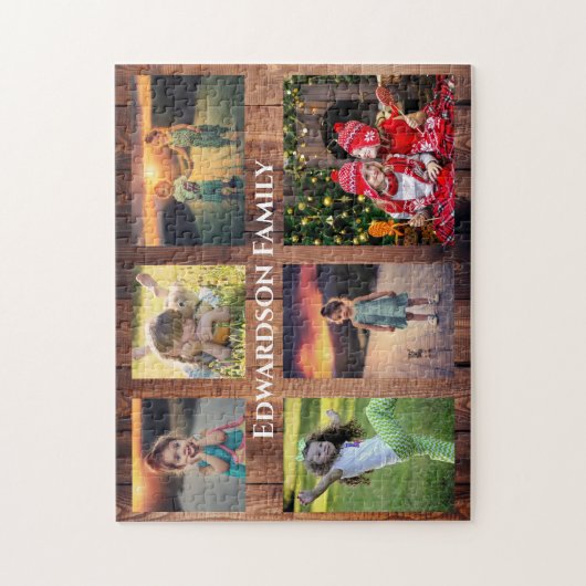 家族のコラージュ6枚の写真と家族の名前 ジグソーパズル (縦)